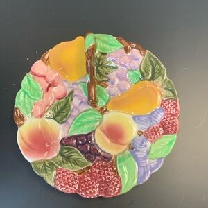 VINTAGE MAJOLICA STYLE JAPAN TUTTI FRUTTI SINGLE HANDLE LEMON SERVER PLATE 6”
